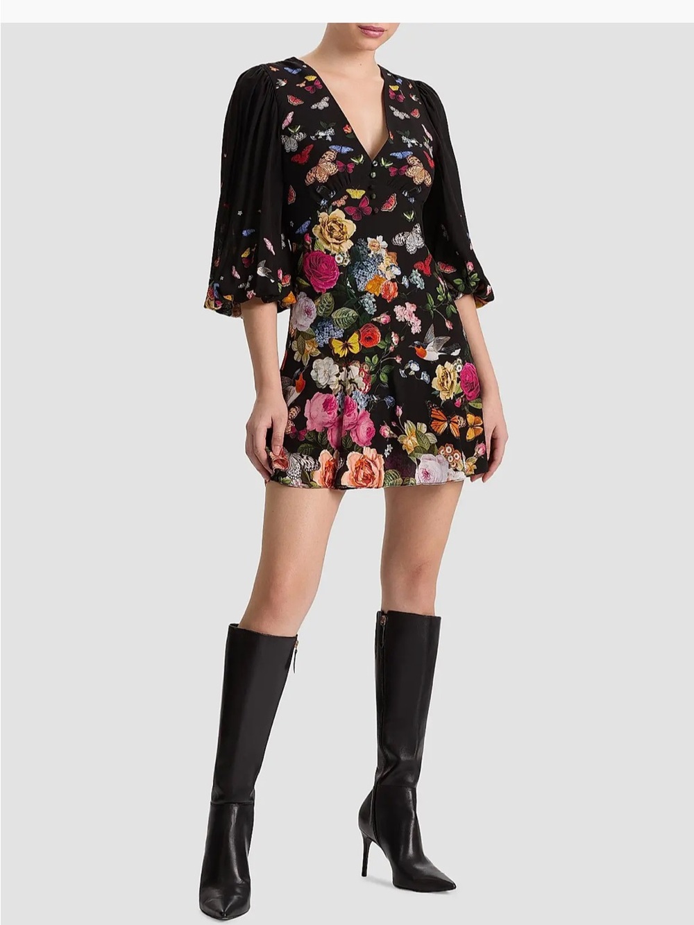 NWOT ALICE + OLIVIA Irene Floral Butterfly Empire Waist Minidress